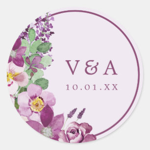 Autocollant de mariage à monogramme lavande