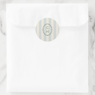 Autocollant de mariage à monogramme rayé bleu clai