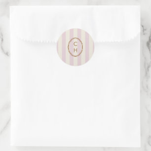 Autocollant de mariage à monogramme rayé rose rose