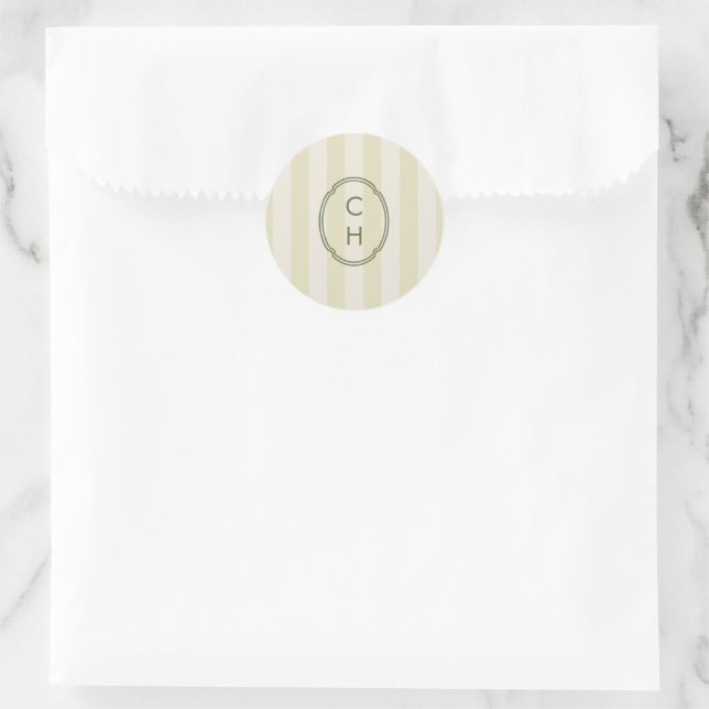 Autocollant de mariage à monogramme rayé vert oliv (Sac)