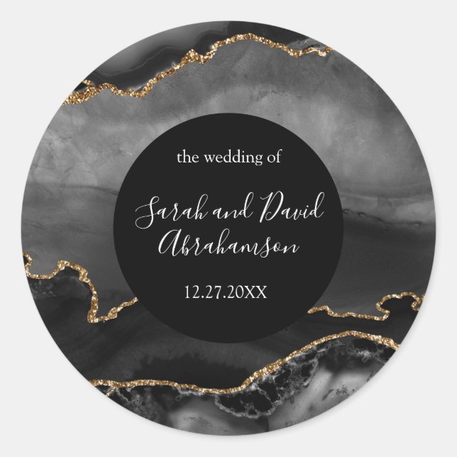 Autocollant de mariage agate noir et paillettes do (Devant)