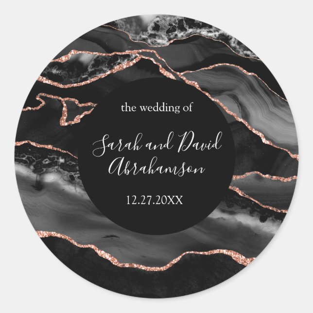Autocollant de mariage agate noir et rose doré pai (Devant)