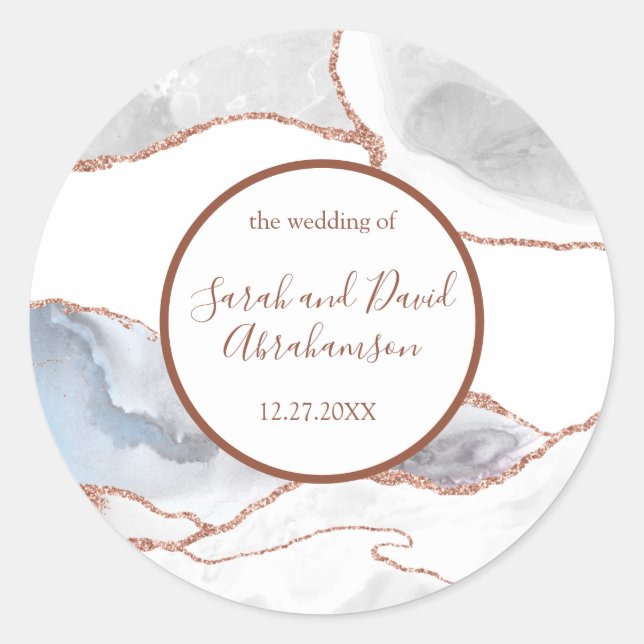 Autocollant de mariage agate pailletée or rose bla (Devant)