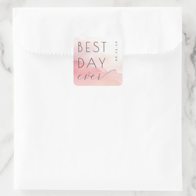 Autocollant de mariage aquarelle rose joyeux (Sac)