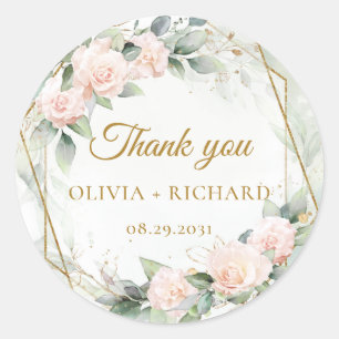 Autocollant de mariage au cadre doré et végétation