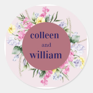 Autocollant de mariage aux fleurs sauvages rustiqu