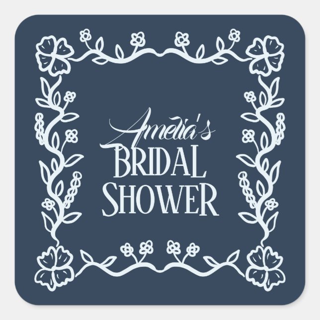 Autocollant de mariage avec cadre floral ondulé (Devant)