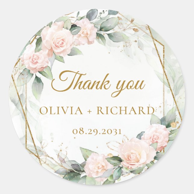 Autocollant de mariage avec végétation rose bohème (Devant)