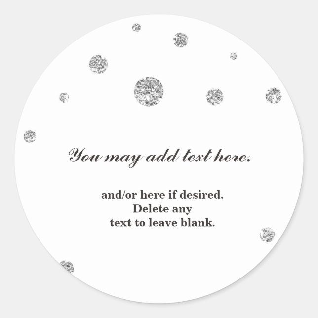 Autocollant de mariage blanc paillettes argentées (Devant)