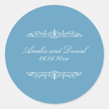 Autocollant de mariage bleu de style Régence