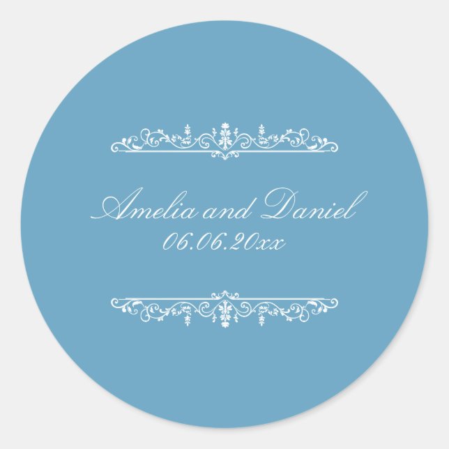 Autocollant de mariage bleu de style Régence (Devant)