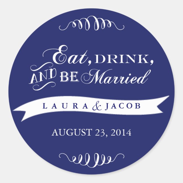 Autocollant de mariage bleu | Manger, boire et êtr (Devant)