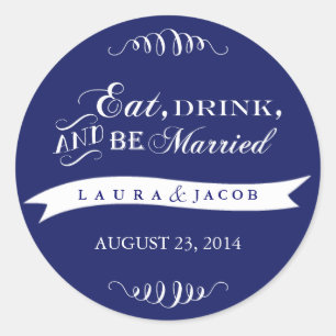 Autocollant de mariage bleu   Manger, boire et êtr