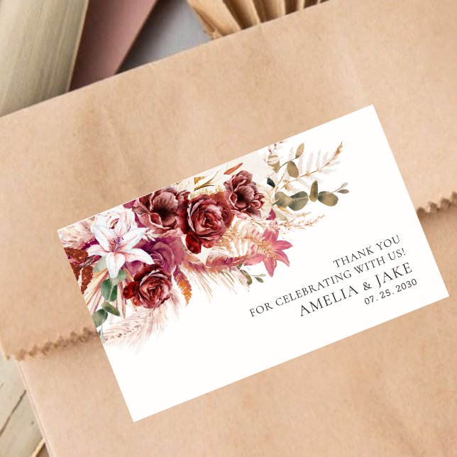 Autocollant de mariage Boho Chic – Floral bordeaux (Créateur téléchargé)
