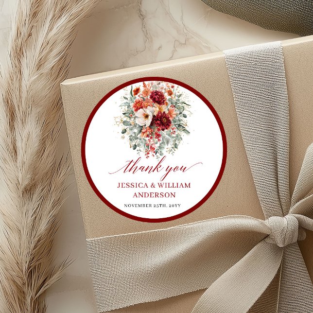 Autocollant de mariage bordeaux automne (Maroon Autumn Burgundy Wedding Sticker

)