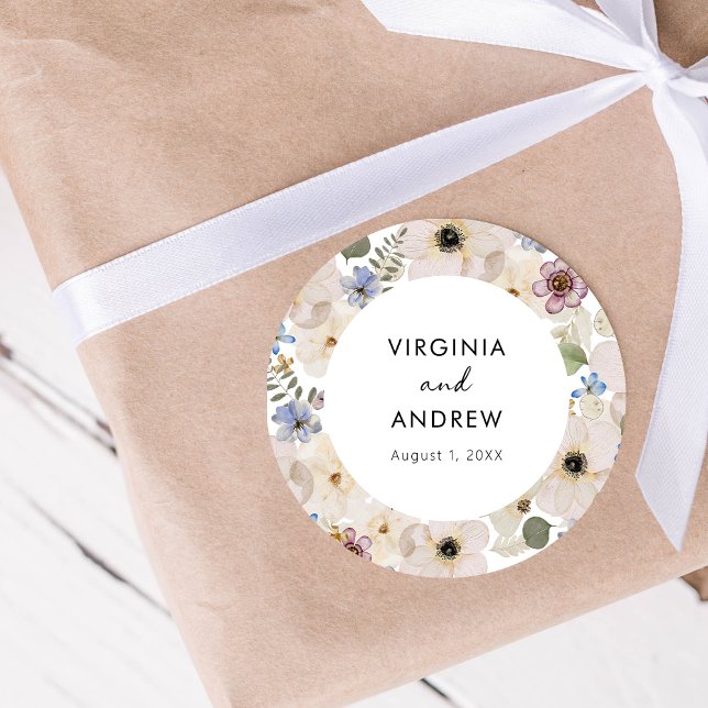Autocollant de mariage botanique floral moderne (Elegant Modern Floral Botanical Watercolor Wedding Sticker by Painted Paperie
)