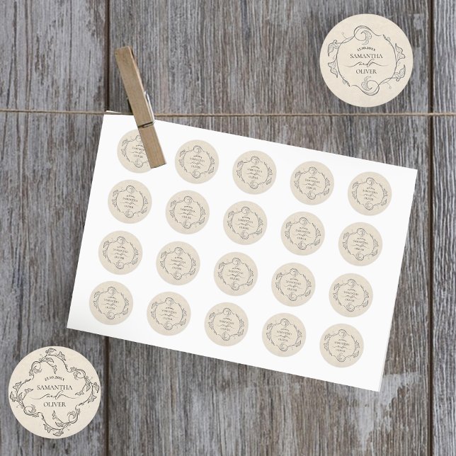 Autocollant de mariage botanique minimaliste vinta (Créateur téléchargé)