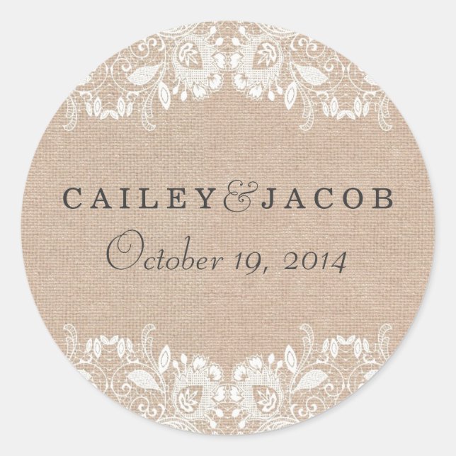 Autocollant de mariage Burlap & Lace (Devant)