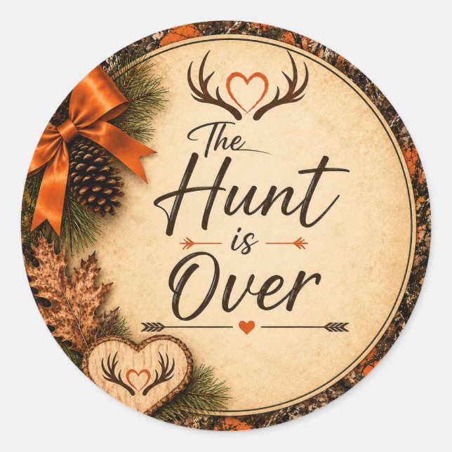 Autocollant de mariage camouflage orange The Hunt  (Devant)
