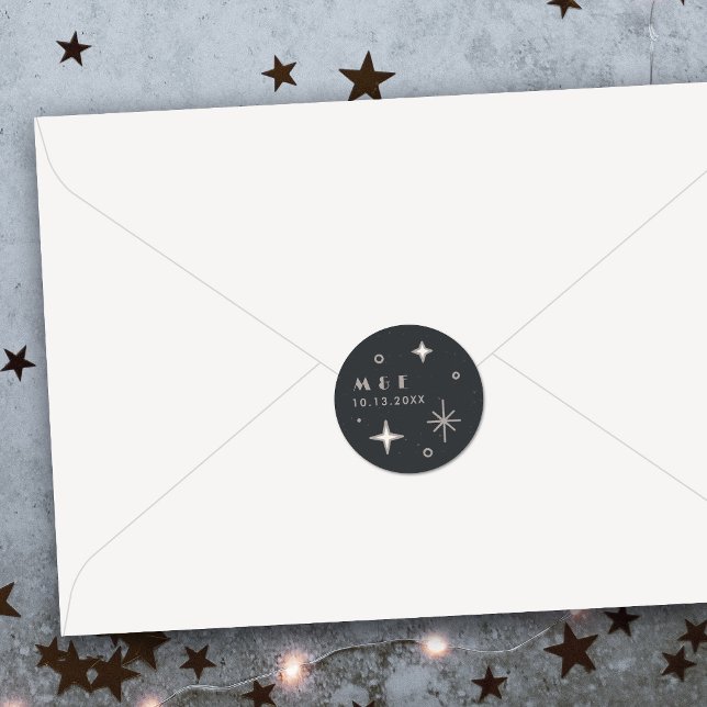 Autocollant de mariage céleste Gray Moon & Stars (Créateur téléchargé)