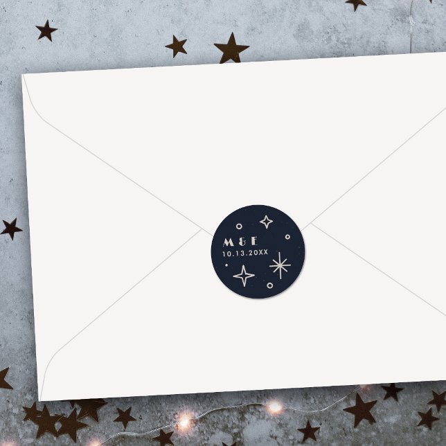 Autocollant de mariage céleste Navy Moon & Stars (Créateur téléchargé)