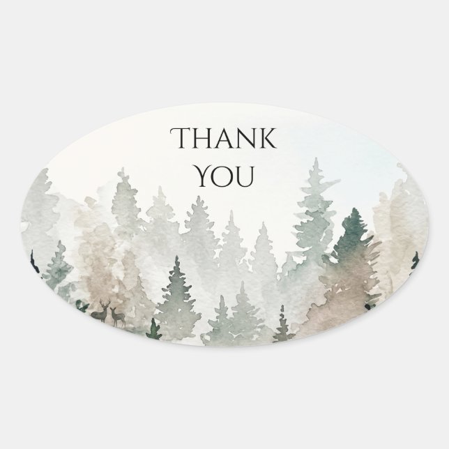Autocollant de mariage cerf forêt de pin aquarelle (Devant)