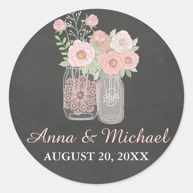 Autocollant de mariage Chic Mason Jar & Chalkboard (Devant)