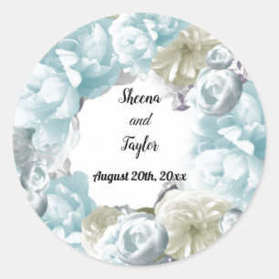 Autocollant de mariage Couronne florale Bleu pouss