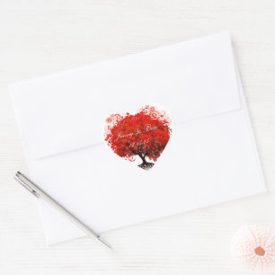Autocollant de mariage d'arbre rouge