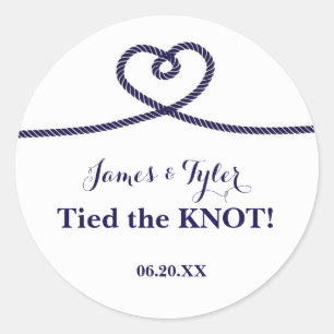 Autocollant de mariage de noeud de coeur de corde 