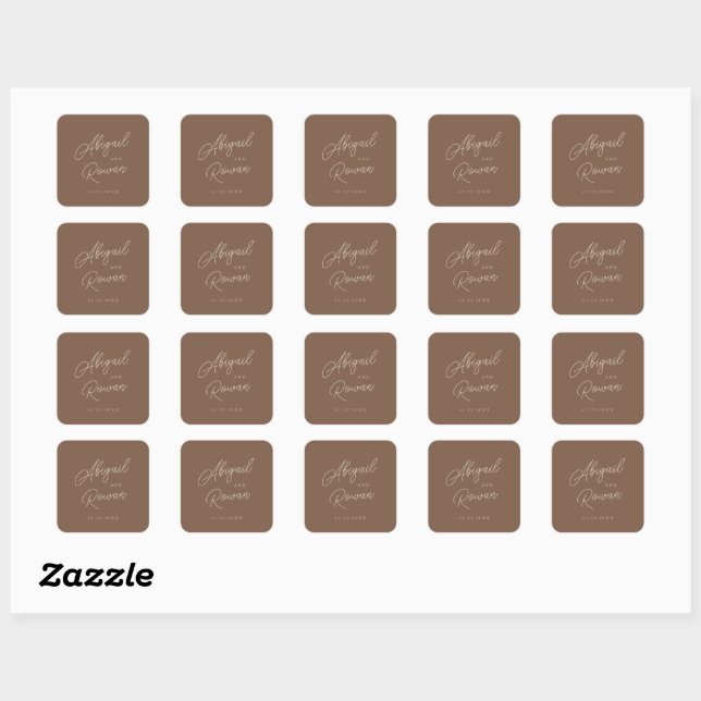 Autocollant de mariage écriture moderne marron bei (Feuille)