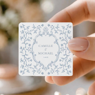 Autocollant de mariage élégant à motif bleu avec b