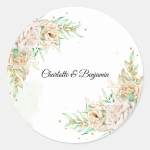 Autocollant de mariage élégant à motif floral verd