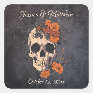 Autocollant de mariage élégant aux fleurs orange