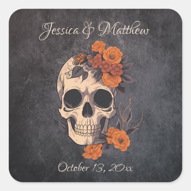 Autocollant de mariage élégant aux fleurs orange (Devant)