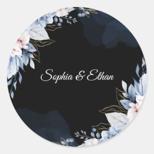 Autocollant de mariage élégant bleu poussiéreux no
