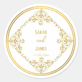Autocollant de mariage élégant botanique or faux