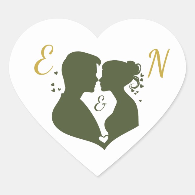 Autocollant de mariage élégant et modifiable Cœur  (Devant)