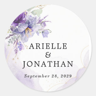 Autocollant de mariage élégant floral lavande viol