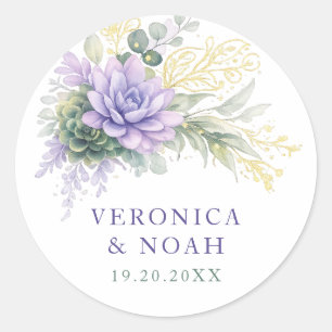 Autocollant de mariage élégant floral violet or éd