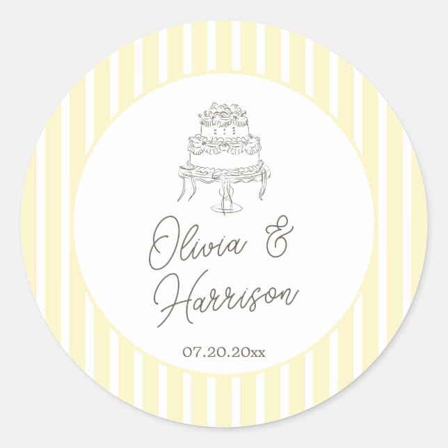 Autocollant de mariage élégant rayé jaune doux (Devant)