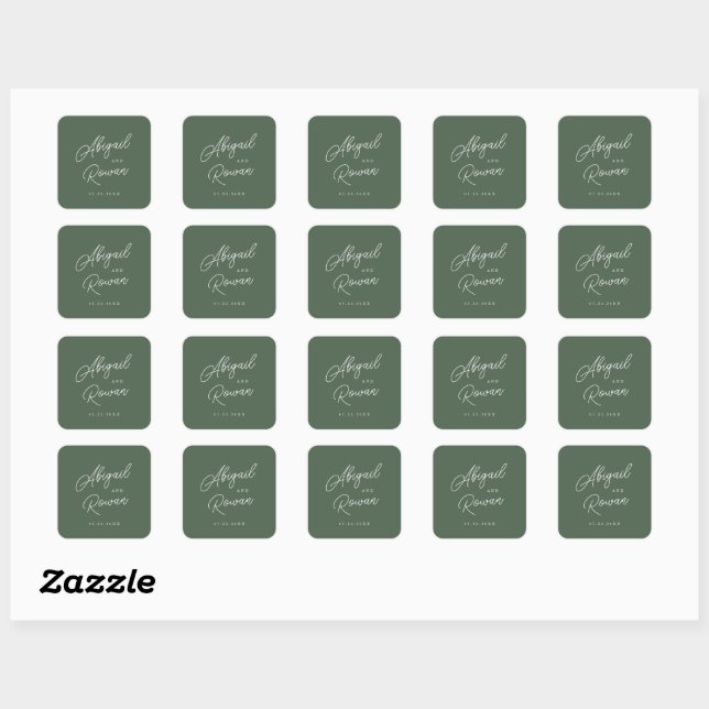 Autocollant de mariage élégant vert forêt (Feuille)