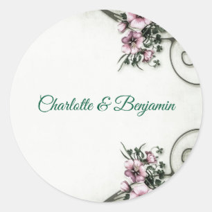 Autocollant de mariage élégant victorien floral