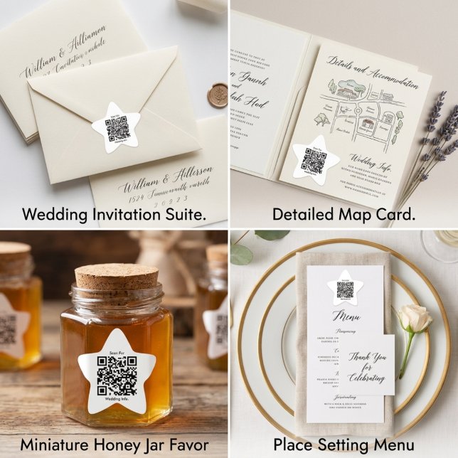 Autocollant de mariage en forme d'étoile avec code (Custom QR Code Star Shaped Wedding Sticker)