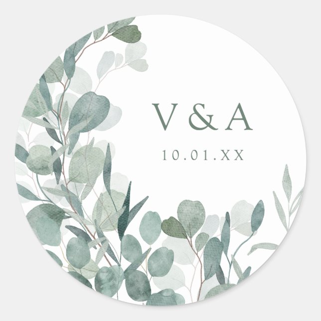 Autocollant de mariage Eucalyptus verdure (Devant)