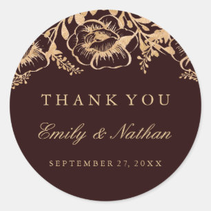 Autocollant de mariage floral bordeaux or vintage