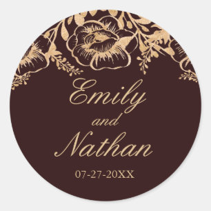 Autocollant de mariage floral bordeaux or vintage