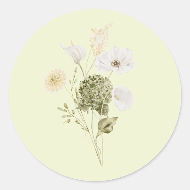 Autocollant de mariage floral botanique vert moder (Devant)