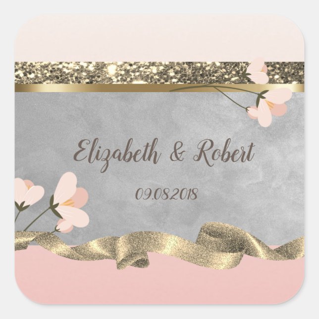 Autocollant de mariage floral chic élégant (Devant)