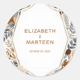 Autocollant de mariage floral gris marron Bohème A